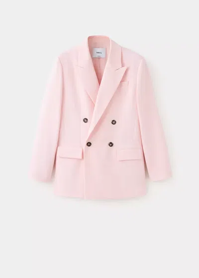 Mango Blazer Croisé En Mélange De Coton In Rose Pastel