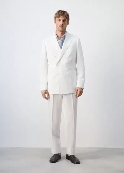 Mango Double-breasted Lyocell-linen Suit Jacket In White