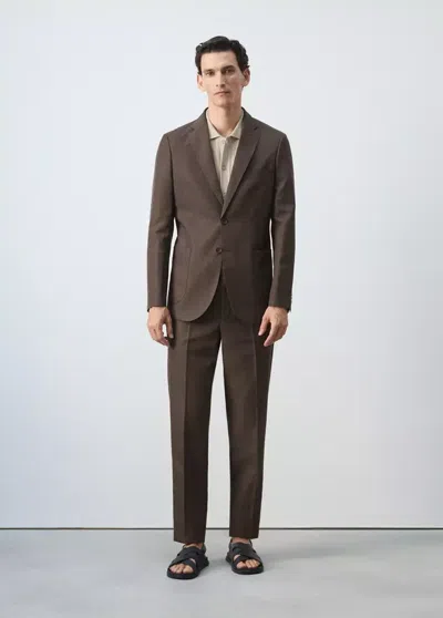 Mango Slim-fit Lyocell-linen Suit Jacket In Brown