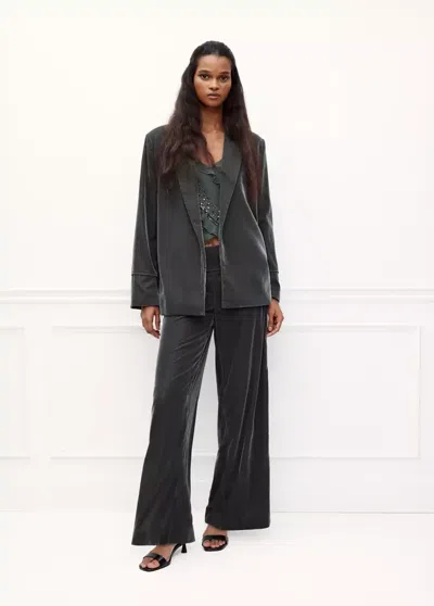 Mango Blazer Droit En Velours In Gray