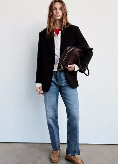 Mango Blazer Droit Pied-de-poule In Black