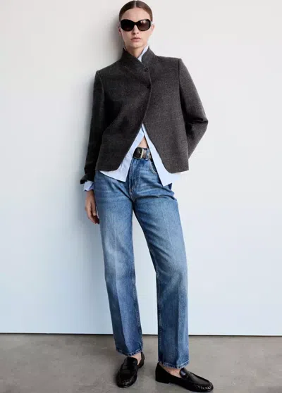 Mango Blazer En Laine À Col Montant In Gris