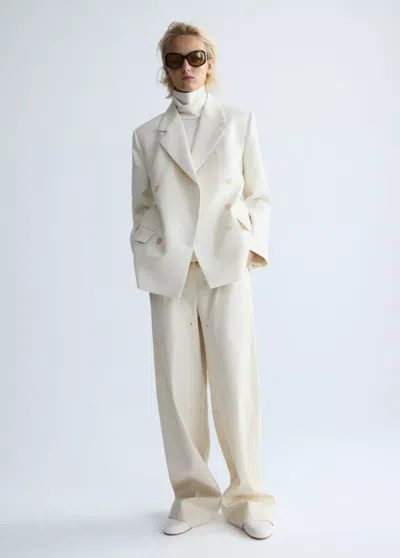 Mango Blazer En Laine Double Boutonnage In Écru