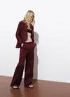 Mango Linen Suit Blazer With Frayed Ends Wine