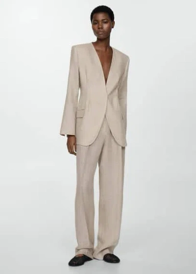 Mango 100% Linen Suit Blazer Beige