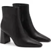 Mango Block Heel Leather Bootie In Black