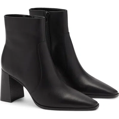 Mango Block Heel Leather Bootie In Black