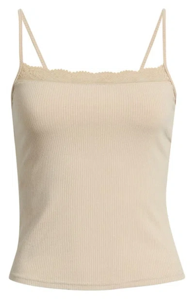 Mango Blondi Lace Trim Ribbed Camisole In Neutral