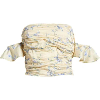 Mango Bloom Short Sleeve Off The Shoulder Crop Top In Light Beige