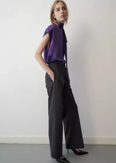 Mango Blouse 100 % Soie Col Avec Naud Au Col In Purple