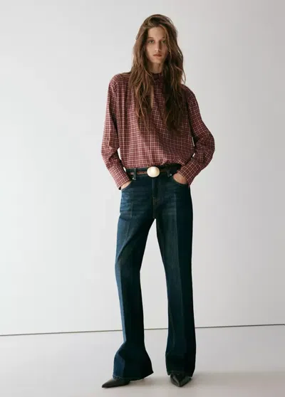 Mango Blouse À Carreaux Col En V In Marron