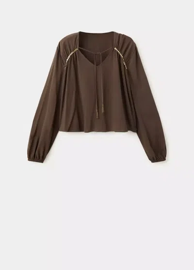 Mango Blouse À Col En V À Sequins In Marron