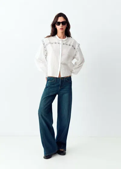 Mango Blouse À Col Officier Avec Détails Brodés In Blanc Cassé