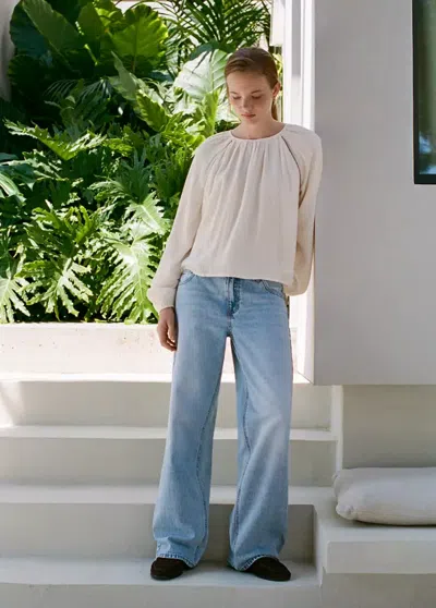Mango Blouse À Rayures Métallisées Et Ornements In Blanc Cassé