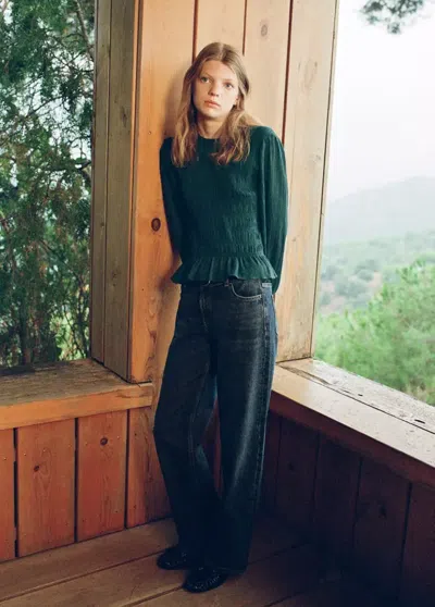 Mango Blouse À Texture Froncée In Bleu Pétrole