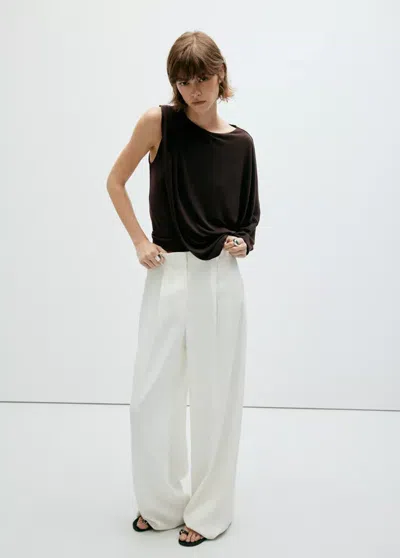 Mango Blouse Asymétrique Froncée In Marron