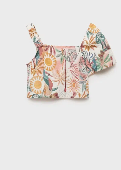 Mango Kids' Asymmetrical Printed Blouse Pink