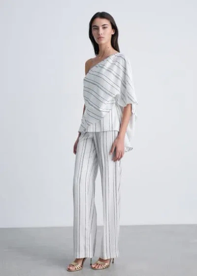 Mango Asymmetrical Striped Blouse White In Blanc