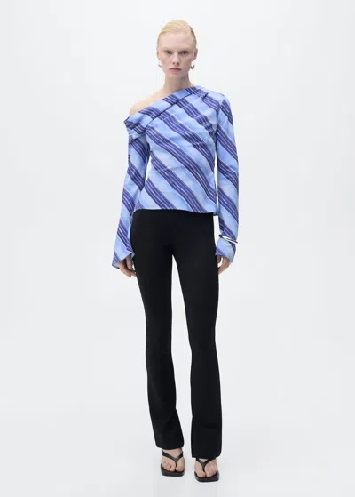 Mango Asymmetrical Striped Blouse Sky Blue In Bleu Ciel
