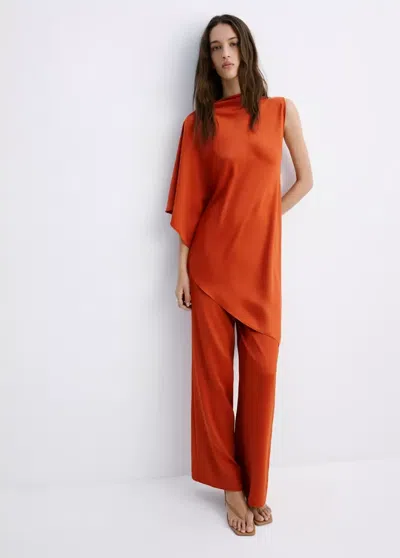 Mango Blouse Asymétrique Satinée Rouge-orangé In Orange