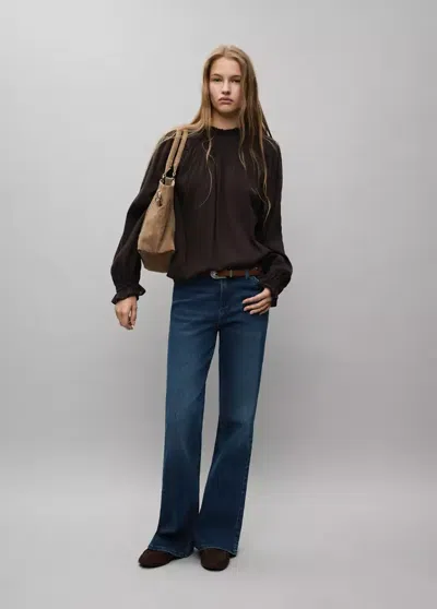 Mango Blouse Avec Empiècement Froncé In Marron