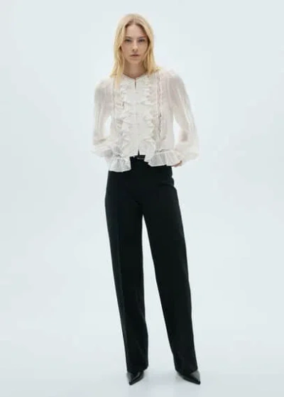 Mango Blouse With Ruffles And Lace Details Off White In Blanc Cassé