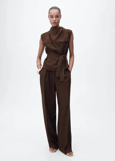 Mango Drape Tie Belt Sleeveless Top In Chocolat