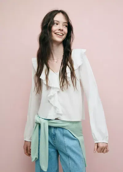 Mango Blouse Coton À Volants In Blanc Cassé
