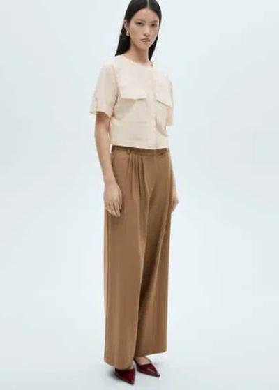 Mango Chest-pocket Cotton Blouse Ecru In Écru