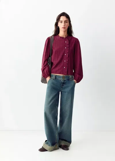 Mango Blouse Croisée Avec Détail À Volant In Burgundy