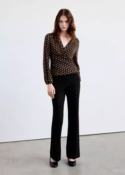 Mango Blouse Croisée Pois In Brown