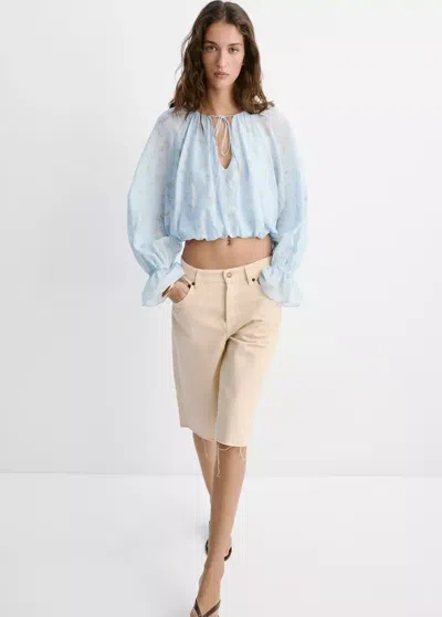 Mango Blouse Crop Imprimé Fleuri In Blue