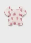 Mango Printed Crop Blouse Pink In Pink