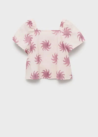 Mango Kids' Printed Crop Blouse Pink