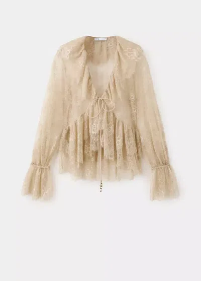 Mango Blouse Dentelle À Volants In Sable