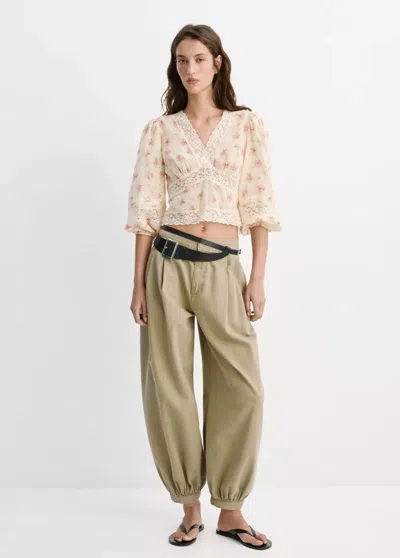 Mango Floral Lace Blouse In Pink