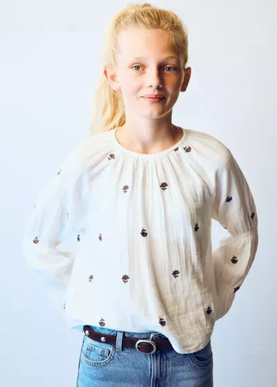 Mango Kids' Blouse Détails Brodés In Blanc