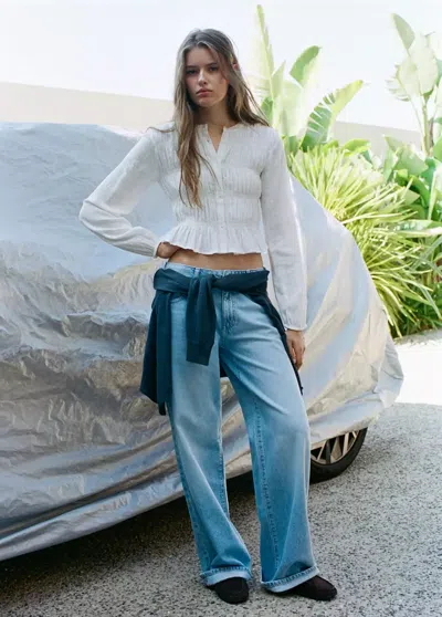 Mango Blouse Détails Froncés In Blanc Cassé