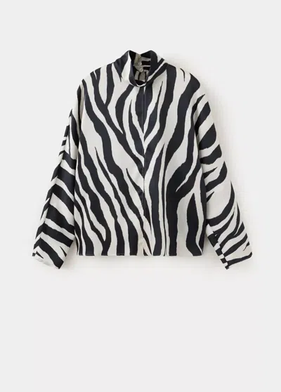 Mango Blouse Droite À Col Montant In Blanc Cassé