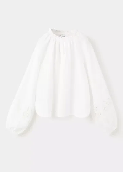 Mango Kids' Blouse En Coton À Broderies Ajourées In White