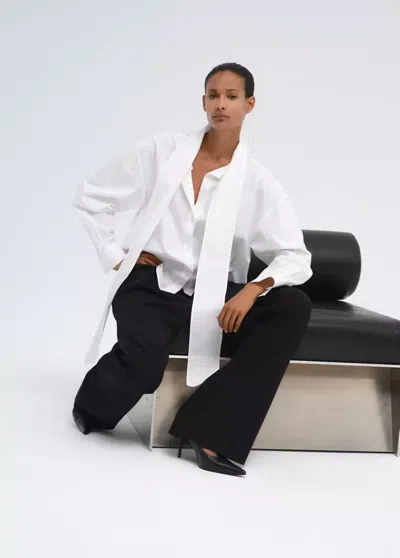 Mango Blouse En Coton À Col Lavallière In White