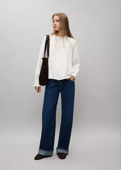 Mango Blouse En Coton Nid D'abeille In Blanc Cassé
