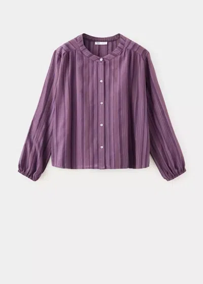Mango Blouse En Coton Rayé Avec Détail Froncé In Lilas