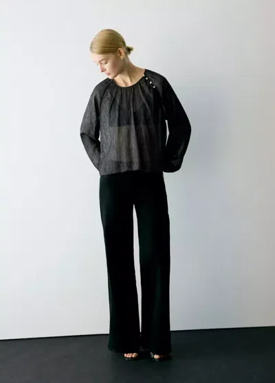 Mango Blouse En Fil Métallisé Détail Boutons In Noir