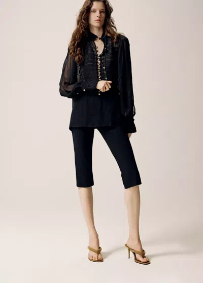 Mango Blouse En Gaze À Brandebourgs In Noir