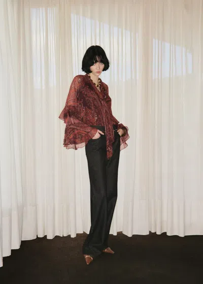 Mango Paisley Print Blouse Russet In Burgundy