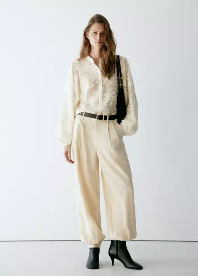 Mango Blouse En Lyocell Avec Détails De Broderie In Neutral