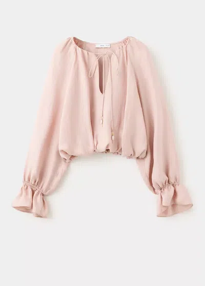 Mango Blouse En Lyocell Froncée In Rose Clair
