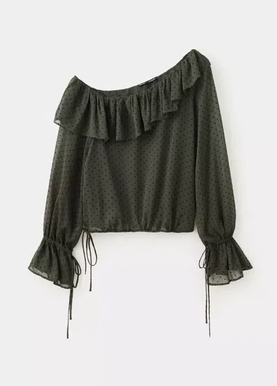 Mango Blouse En Plumetis À Col Asymétrique In Vert