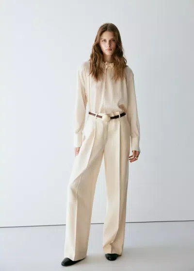 Mango Blouse Fluide Volantée In Écru